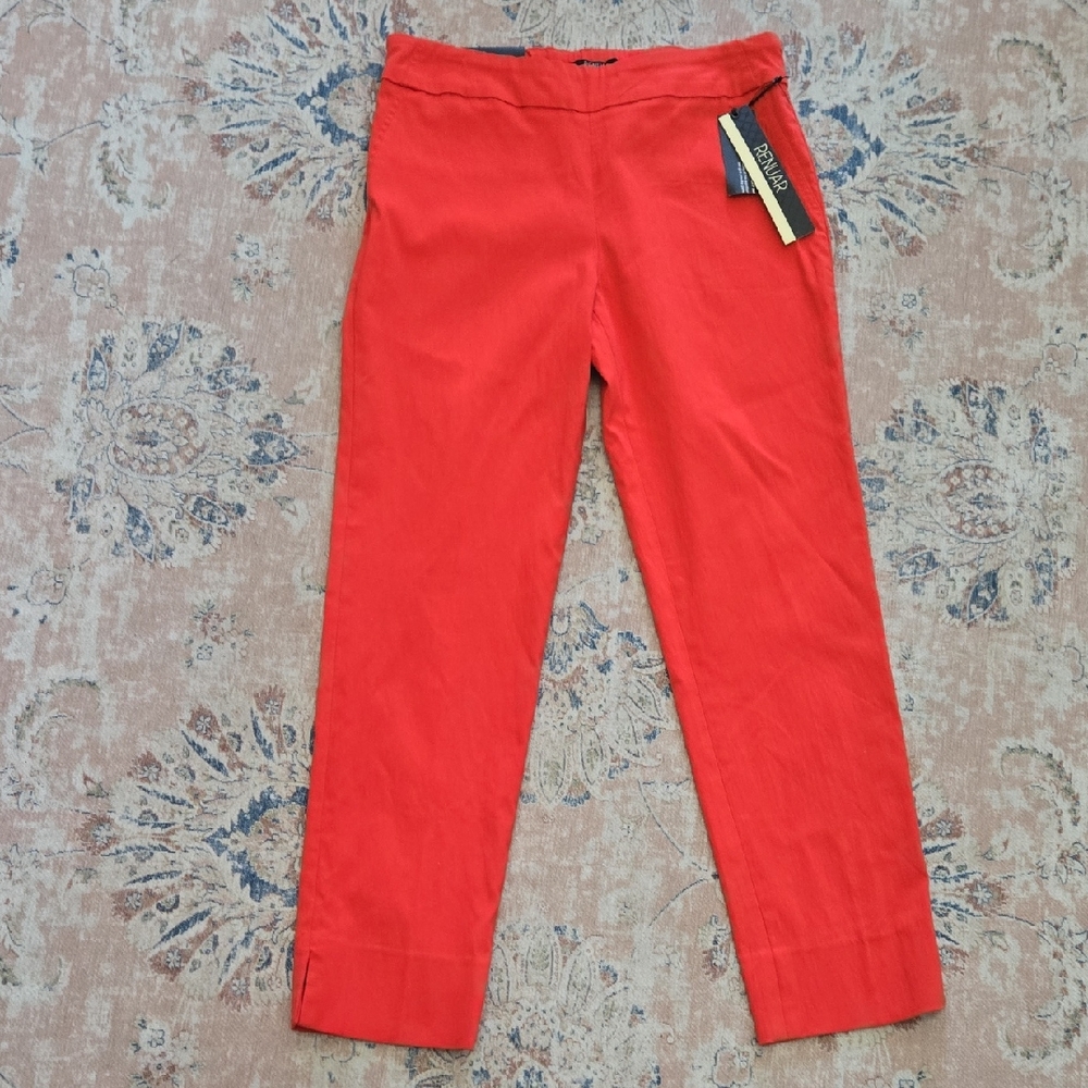 Renuar Oarus Fit Vibrant Fiesta Coral Ankle Pants Stretch Comfort Waist sz 4 NEW